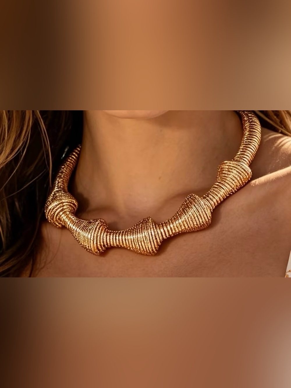 Gold Textured Statement Necklace - Women Jewelry